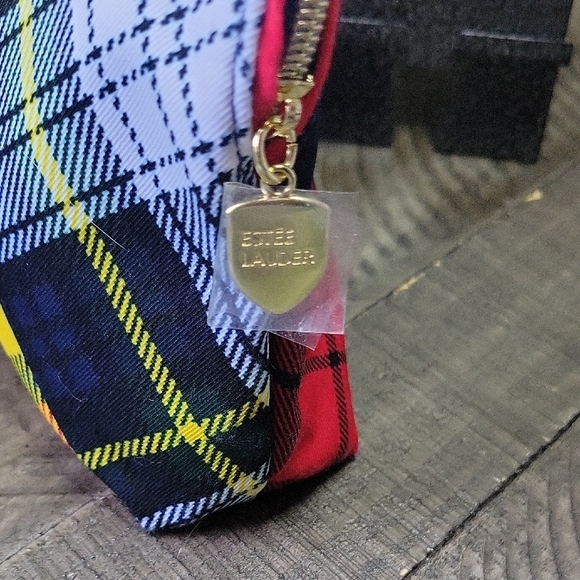 Estee Lauder Red and Black Makeup Bag with Tartan Design - Picture 6 of 7